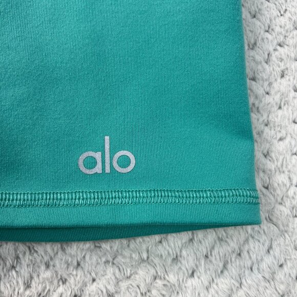 Alo Yoga Shorts Womens XS High Waist Biker in Teal Green Athletic Workout Wear - Picture 6 of 7